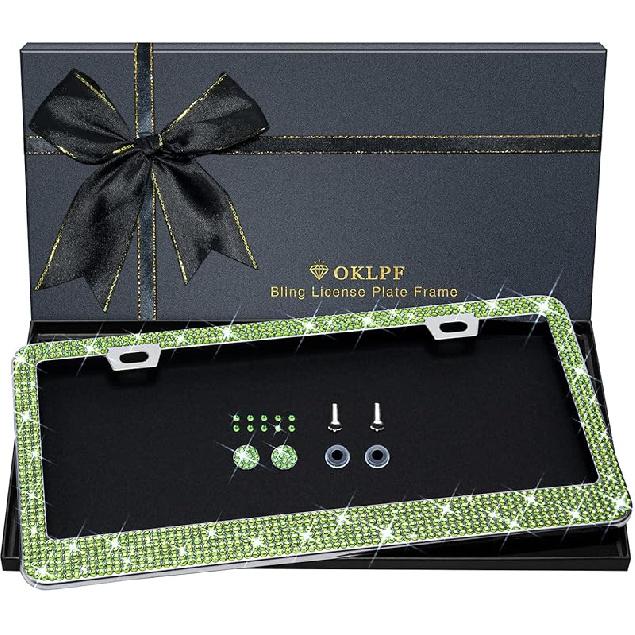 Bling License Plate Frame for Women, 1PCS Sparkly License Plate Frames| Over 1200 Pcs 14 Facets Bedazzled Clear Glass Diamond Rhinestone Crystals