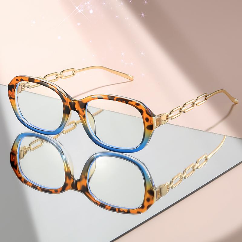 

New oval-shaped anti-blue light glasses with metal-linked Top temple designs are fashionable and personalized decorative glasses