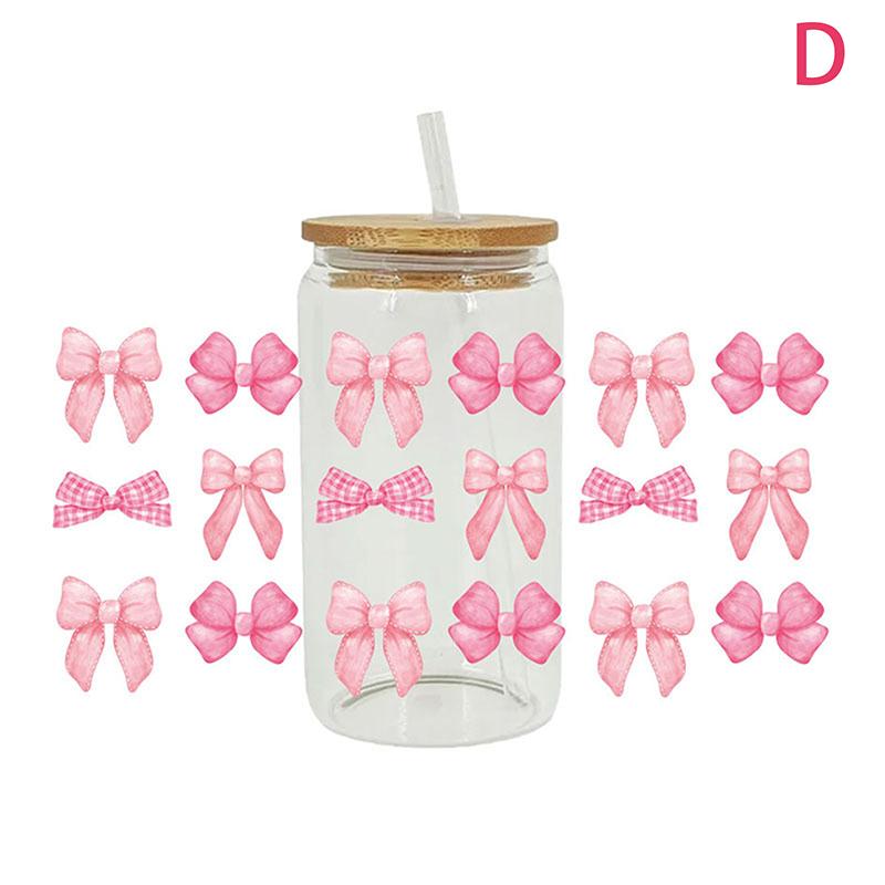 Autocolant UV DTF cu funde fluide pentru cutii de bere de 16 oz, panglici Pretty Love, drăguț model feminin, pentru cutii de bere, model UV DTF