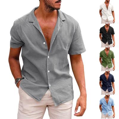 Men's Casual Collar Relaxed Short-sleeved Shirt - Men's Plain Cotton And Linen Breathable Shirt