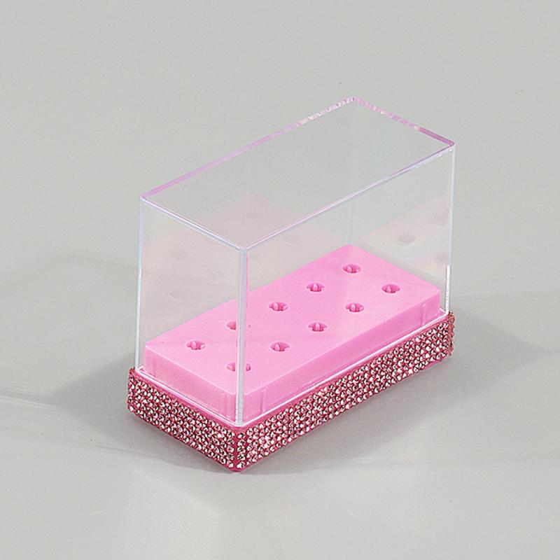 

Держатель для инструментов для нейл-арта 10 отверстий с поддельными блестящими бриллиантами Коробка для хранения насадок для маникюрного аппарата Органайзер для полировки ногтей и шлифовальных головок розовый