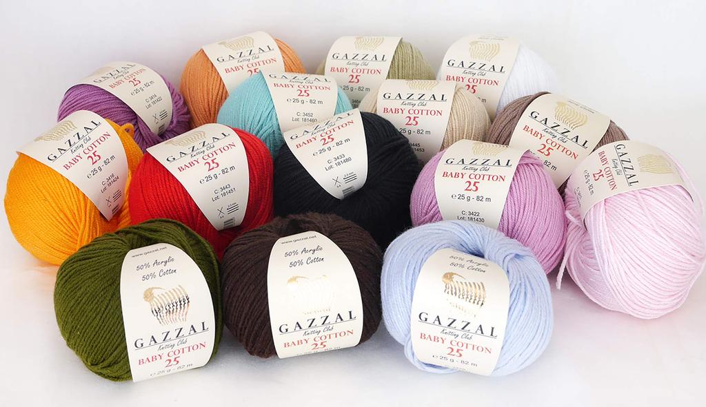 NASKA Ghazal Baby Cotton 25 Pack of 10 Yarn, Medium-Fine, Col. 3432, White, 25g, Approx. 82m,