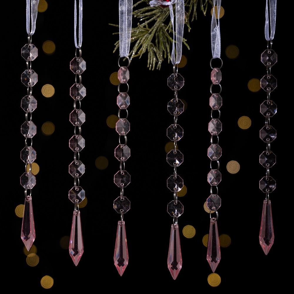 6pcs/set Transparent Acrylic Ice Pendants Sparkling Acrylic Christmas Tree Hanging Crystal Prisms Icicle Water Drop Ornament