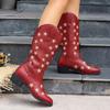 Fashionable Round Toe Thick Heel Color Matching Boots, Wear-resistant, Comfortable and Height-increasing Casual Women's Shoes
