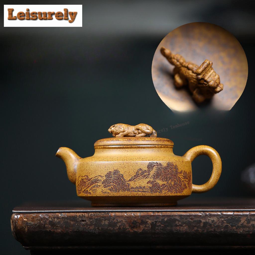 380ml Yixing Purple Clay Teapots Handmade Crouching Tiger Pot Raw Ore Wood-fired Porcelain Mud Kettle Zisha Tea Set Ornaments