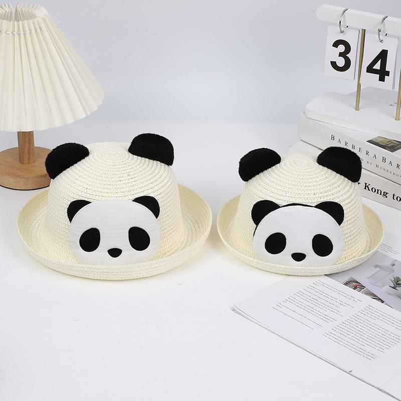 Panda Cartoon Zonnehoed Voor Kinderen En Volwassenen Met Brede Rand Ademend Stro Zomer Buitenkleding