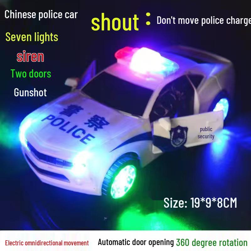 360° Rotating Police Car Toy with Automatic Door Opening