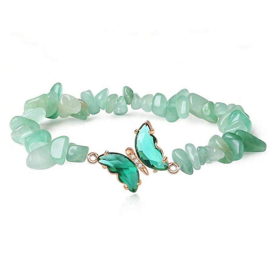 butterfly bracelets for women natural stone amethyst citrine Green Aventurine crystal braclet pulsera jewelry