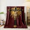 "Jesus On Cross with Radiant Gold Design Flannel Blanket for Bedroom Living Room Sofa and Nap"
