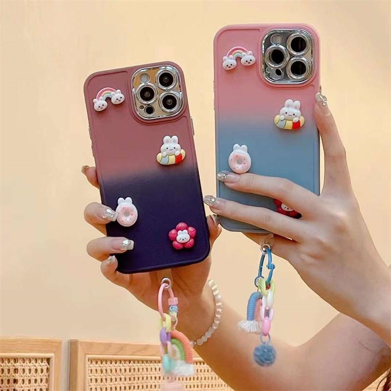 Fashion Cute Gradient 3D Rainbow Pendant Phone Case For iPhone 14 13 12 11 Pro Max X XS XR XS Max 8 7 Plus Soft Silicone Shockproof Cover
