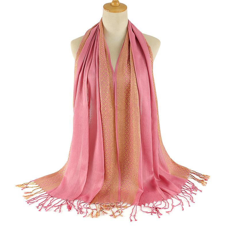 Women Gold Cotton Solid Color Muslim Head Scarf Shawls and Wraps Pashmina Bandana Female Foulard Ladies Hijab Stores