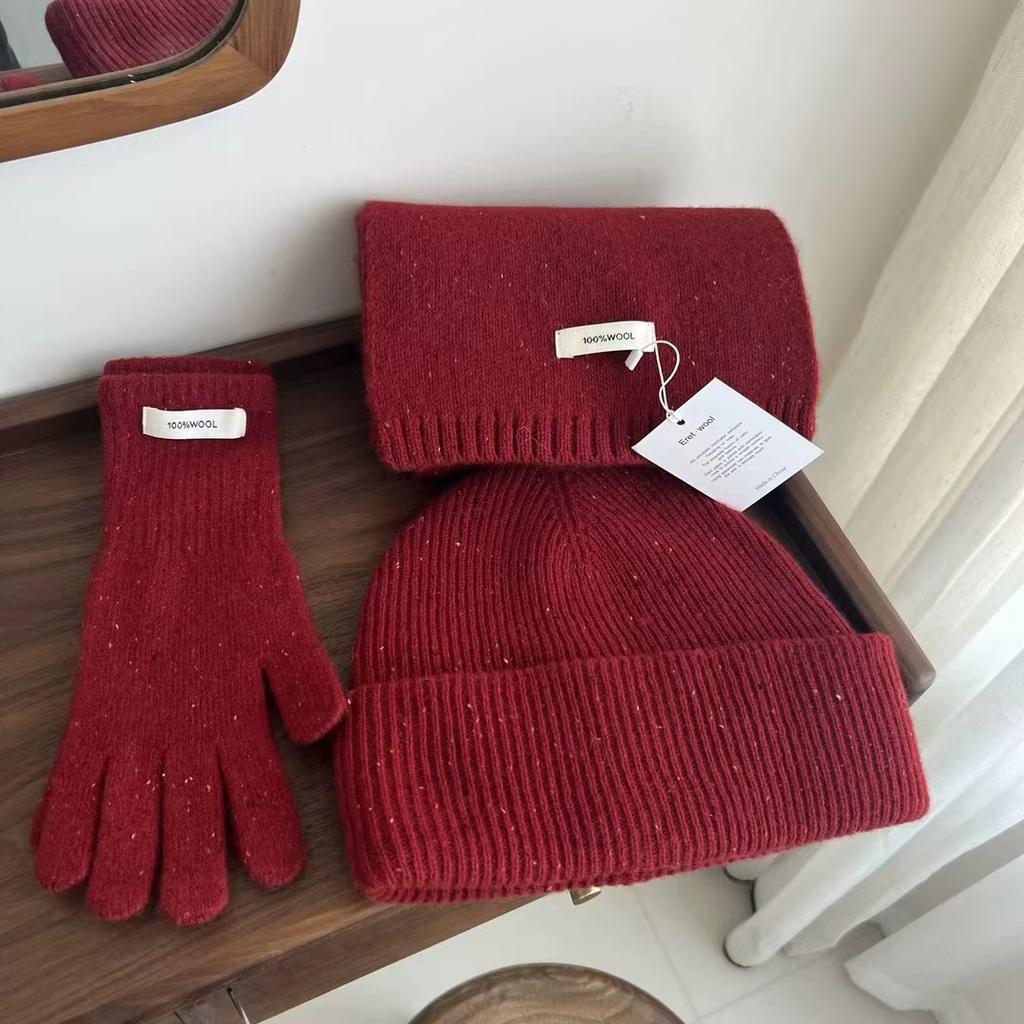 Autunno e inverno caldo blu lana lavorata a maglia cappello di lana guanti sciarpa set da tre pezzi donne e uomini regalo retrò