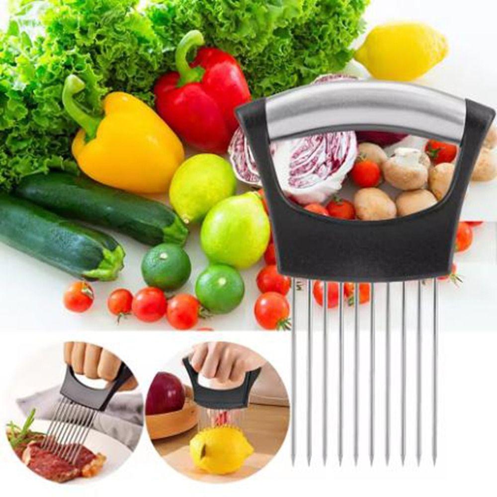 Full Grip Handle Onion Slicer Holder Stainless Steel Vegetables Cutting Fork Kitchen Gadgets