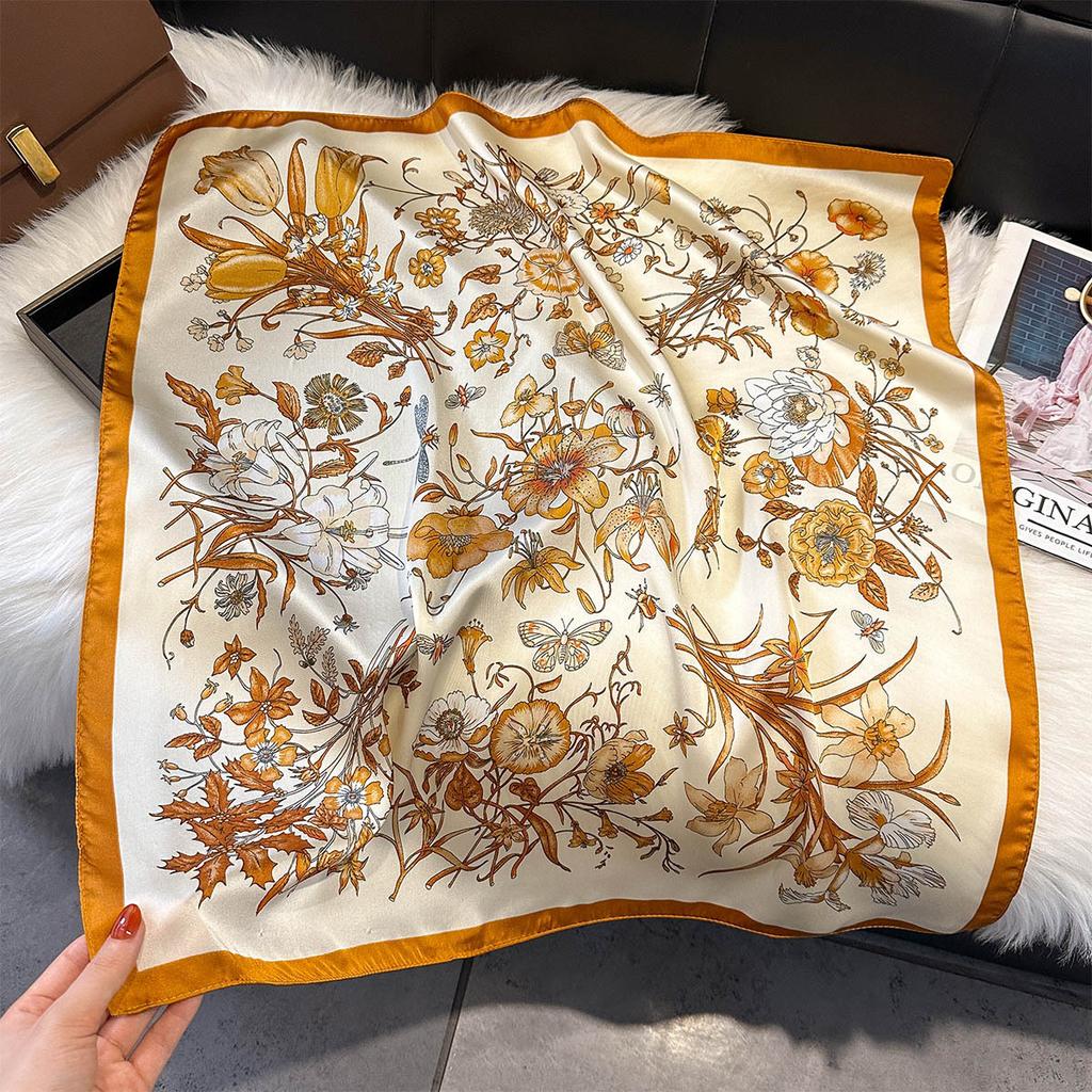 New Floral Designer Printed Women's Silk Satin Scarf Hair Fashion 70Cm Square Scarves Headscarf Headband