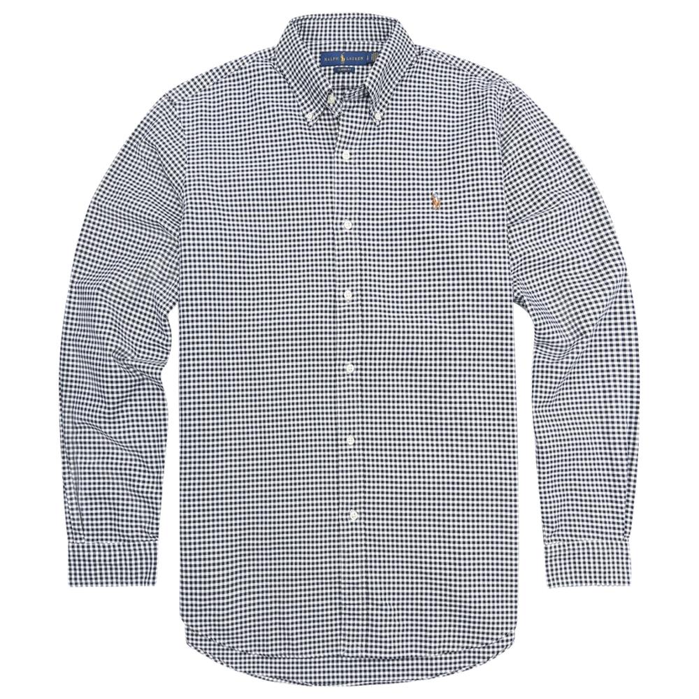 

Polo Ralph Lauren SS24 Клетчатая рубашка Оксфорд с вышивкой логотипа Pony, с длинным рукавом, мужская, рубашки, Черный Белый 710765204-017