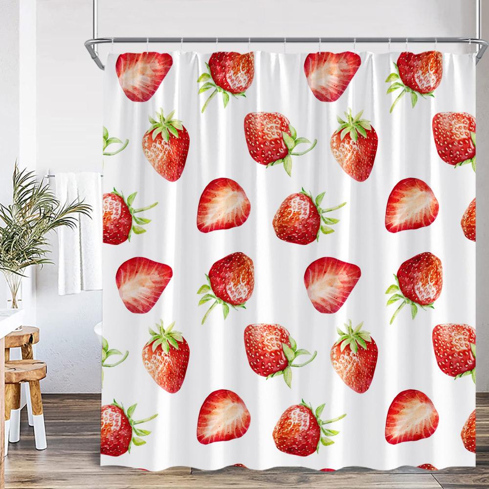 Erdbeer-Mädchen Rosa Duschvorhang Badezimmer Deko Frucht Sommer Kinder Schleifenmuster Schick Modern Frau Polyester Badewannenvorhang