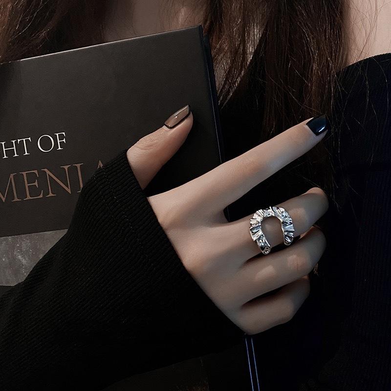 Korean Version Geometric Irregular Ring Retro Fashion Pleated Lava Open Ring Hip Hop Index Finger Ring