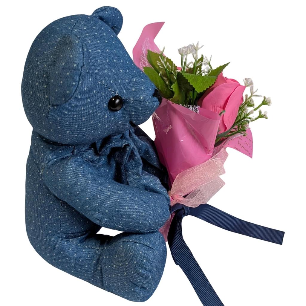 Plush Teddy Denim Dot Pattern with Fluffy and Perfect As a Gift or 751295 Q-FLA Bear, Ribbon, Cuddly, Celebration,