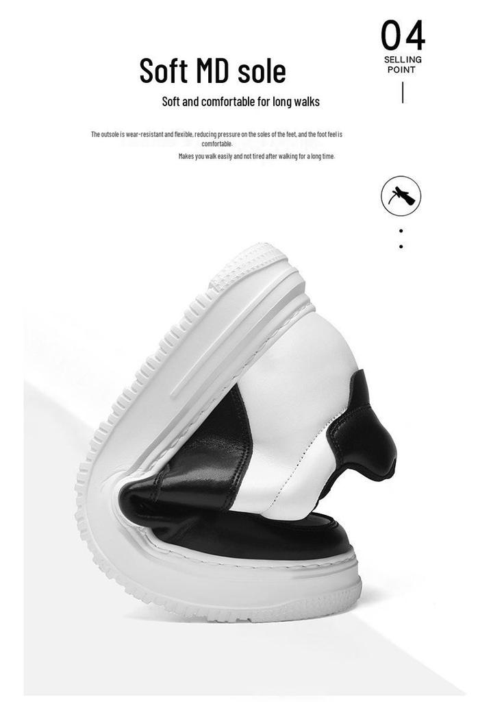 Men's Height Increasing Platform Shoes - 6CM Lift, Thick Sole, Cowhide Surface, Sports-Inspired, Fashionable Casual Footwear for Spring and Autumn