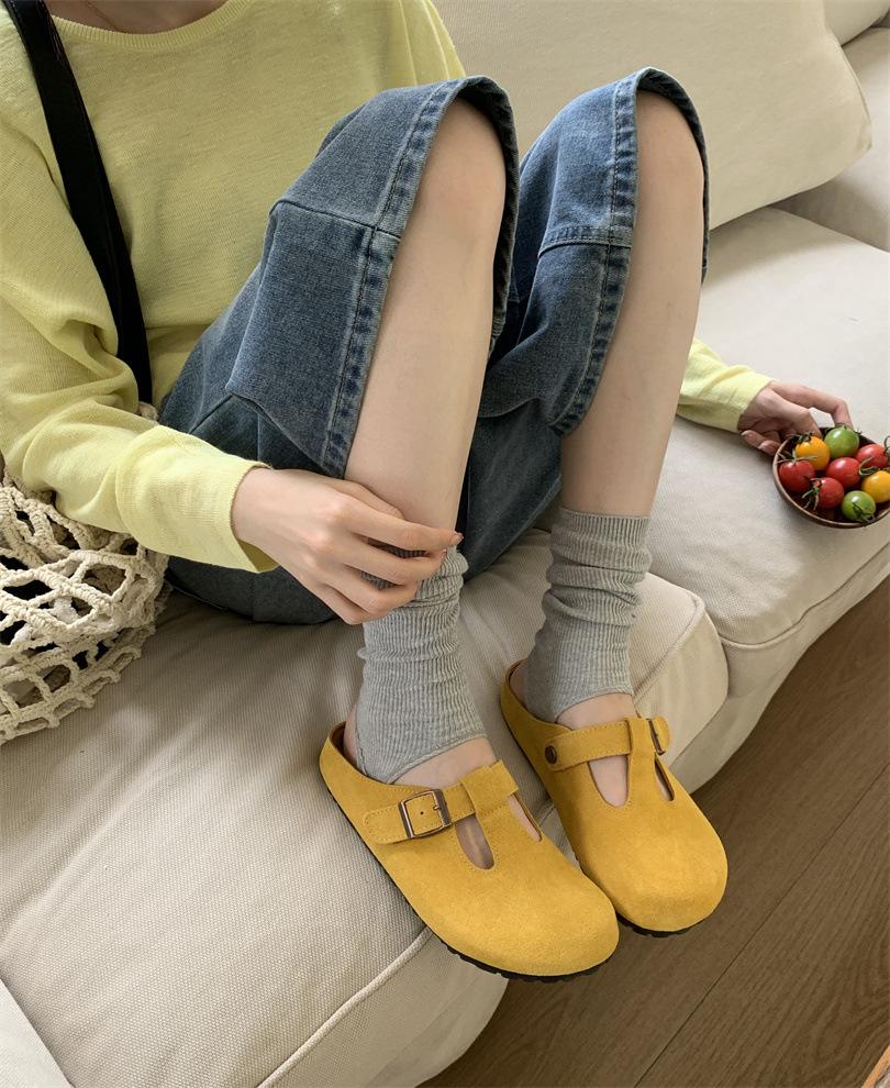 French retro flat-bottomed bag head slippers women's summer 2025 new light-mouth round head Korean version gentle lazy Muller slippers