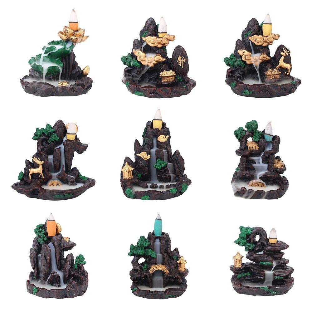 Resin Backflow Incense Burner Mountains River Waterfall Design Waterfall Incense Holder Sandalwood Stand Fragrance Holder