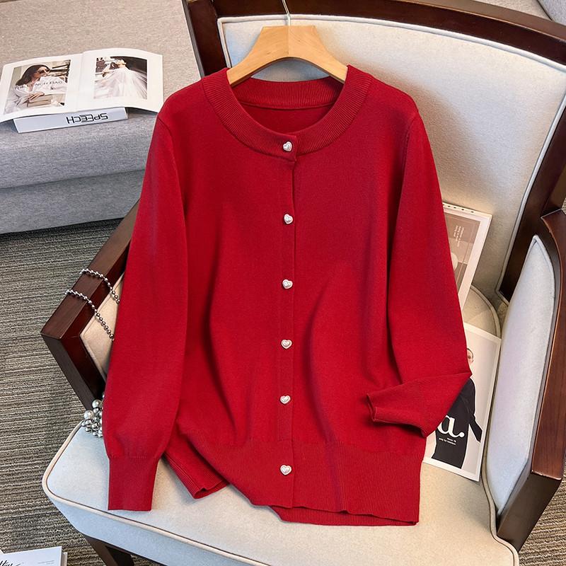 

Plus Size Women s Loose Knit Cardigan Sweater, Bust 150/160 cm, Size 200/300/350 7XL вина червоного кольору