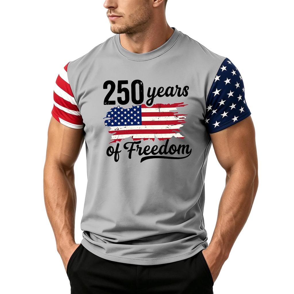 Men's Independence Day Flag Print Short Sleeve T-Shirt, Loose Casual Daily Summer Tops