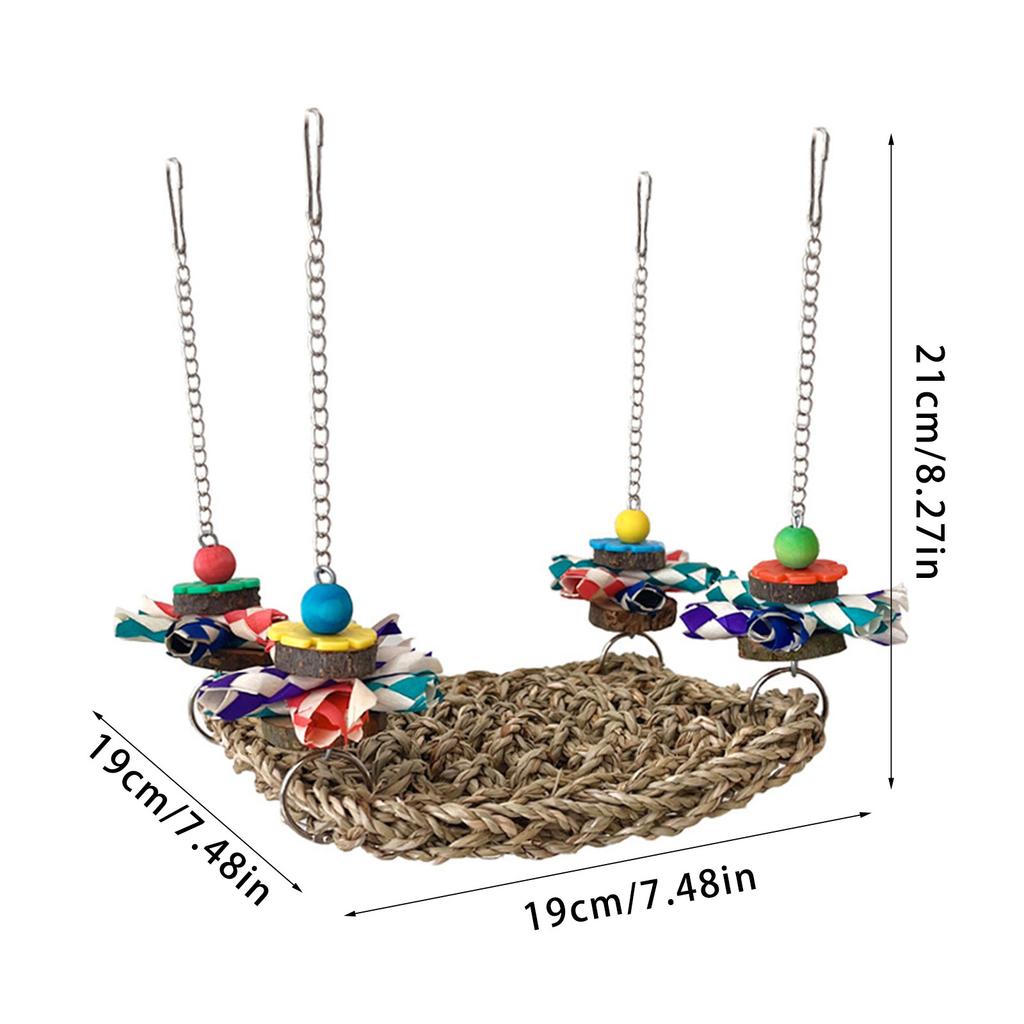 Natural Woven Parrot Hammock Chewing Toy With Wood Bead For Small Bird Cockatiel Budgie Swing Perch Cage Hanging Toy