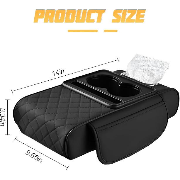 Car Center Console Armrest Pillow, Memory Foam Leather 4 In 1 Vehicle Arm Rest Cover With Tissue Box 2 Side Storage Bag Cup & Phone Holder, Auto