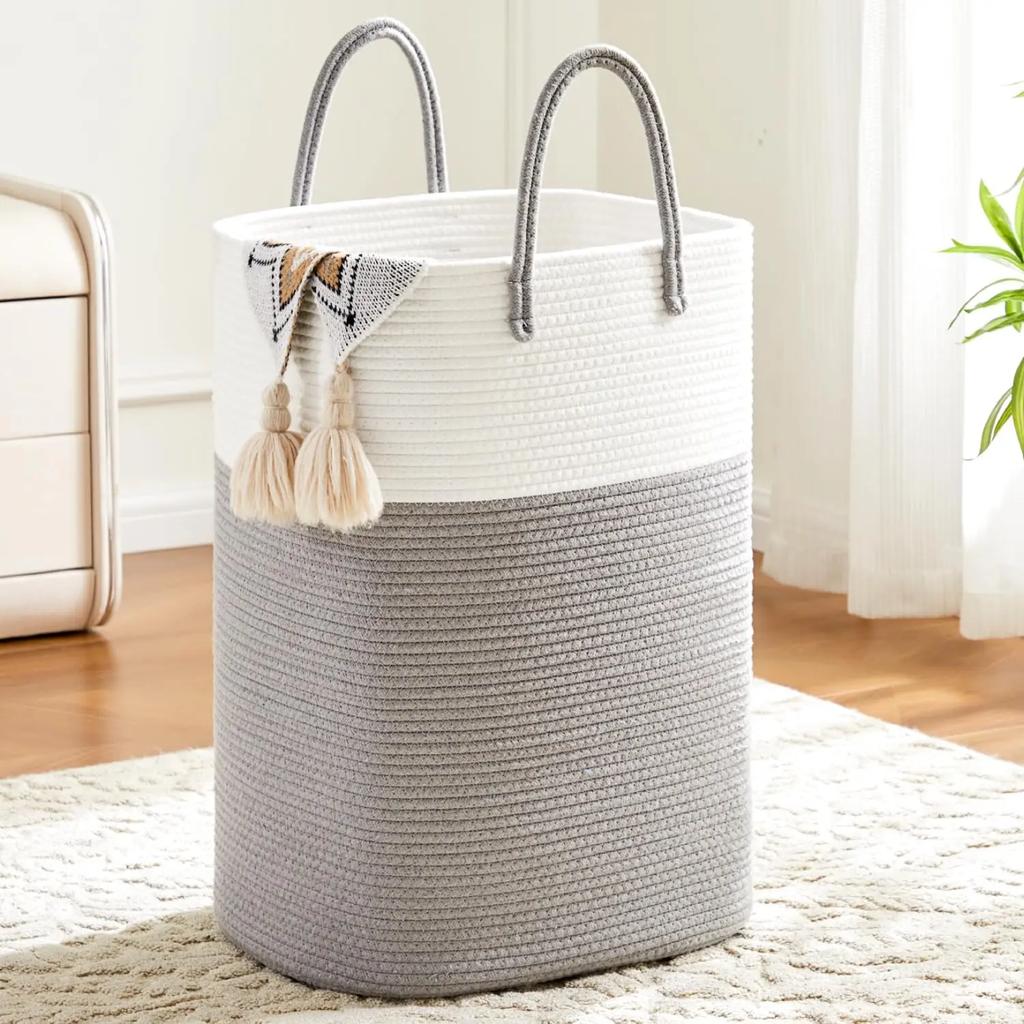 Laundry Basket,Woven Cotton Rope Laundry Hamper Sorters,Versatile Storage for Dirty Clothes,Baby Toys,and Blankets in Bathroom
