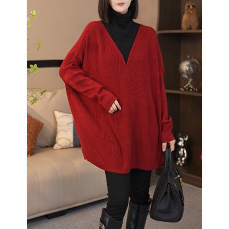 2025 New European-Style Ribbed High Neck Long Sleeve Top for Women - Loose, Slimming Fit
