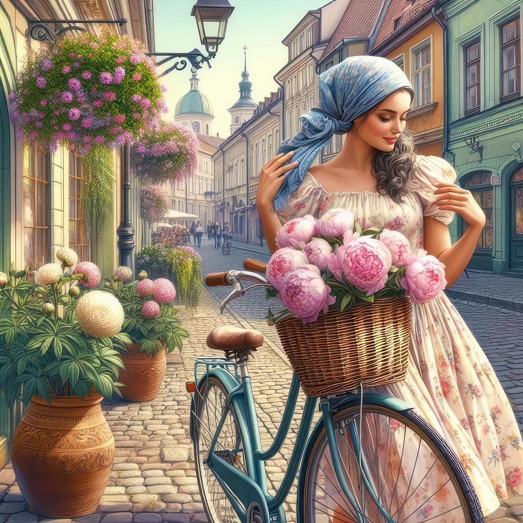 The Girl and Flowers On The Street Diamond Painting 5d Full Square Round Diamond Embroidery Woman Landscape Mosaic Cross Stitch Kits Home Decor J4017