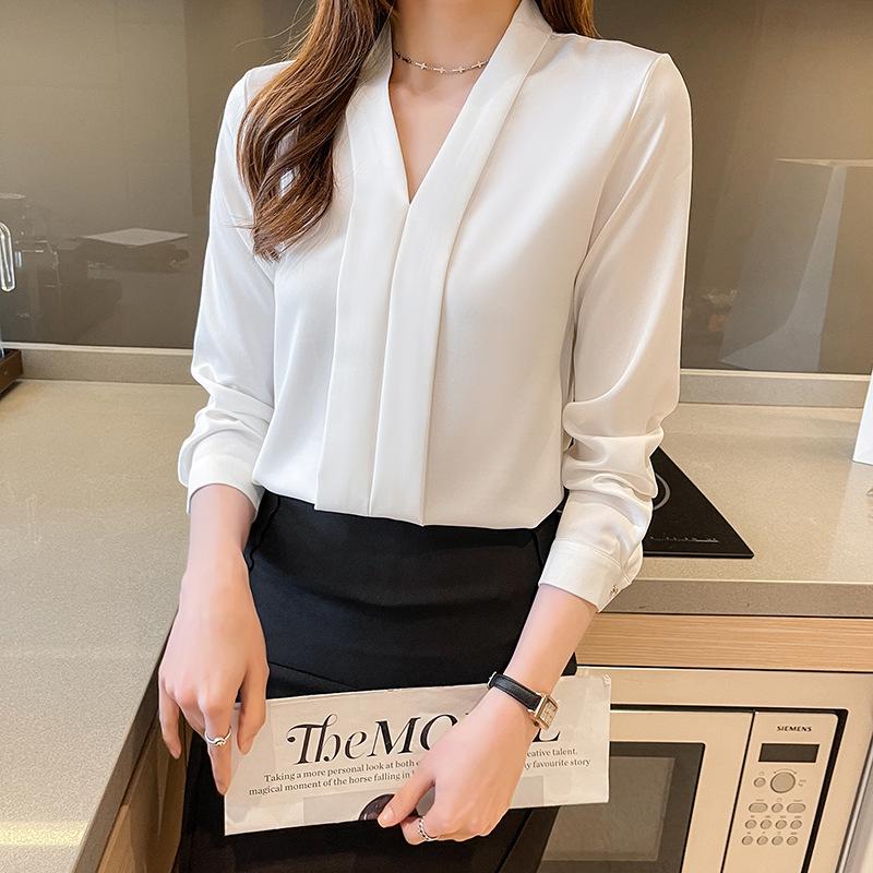 2025 Women's Professional White Chiffon Shirt - Formal Long Sleeve for Spring/Autumn