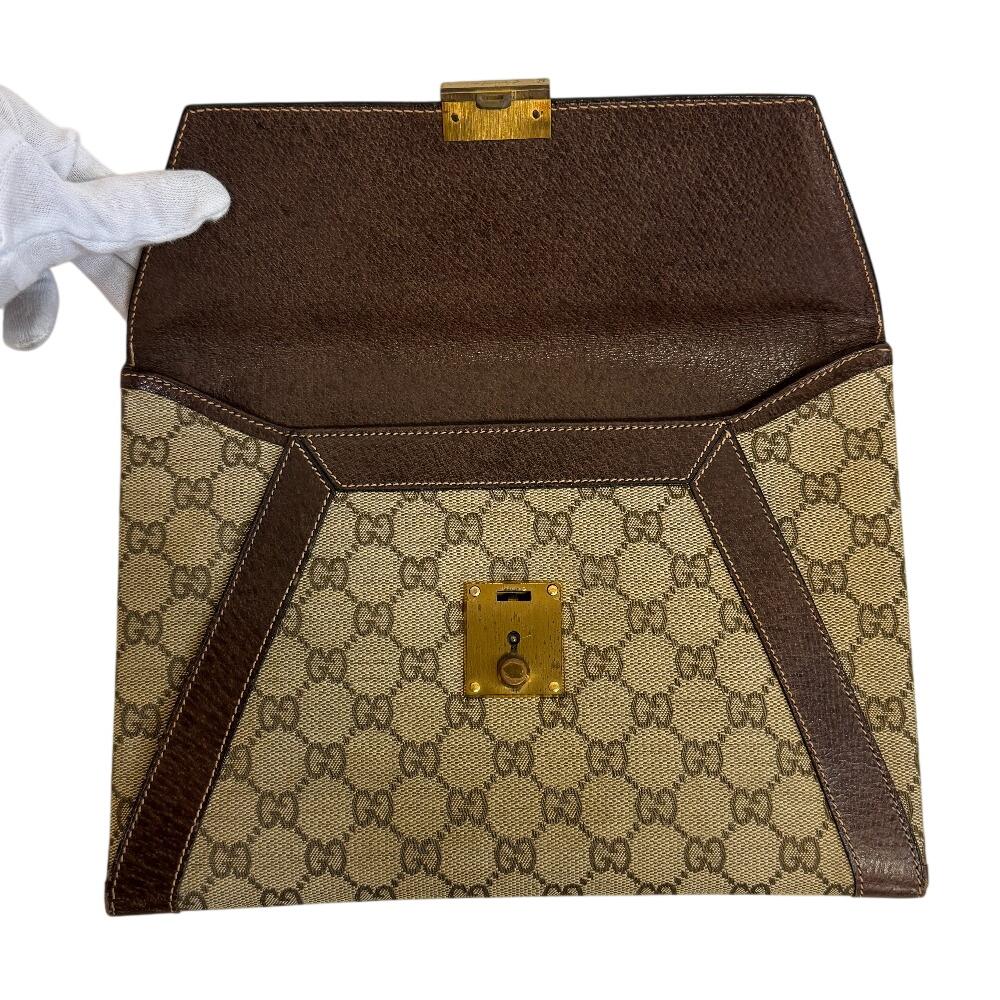 GUCCI Vintage Old Gucci Letter Pouch Business Bag GG pattern canvas Clutch bag beige canvas Used