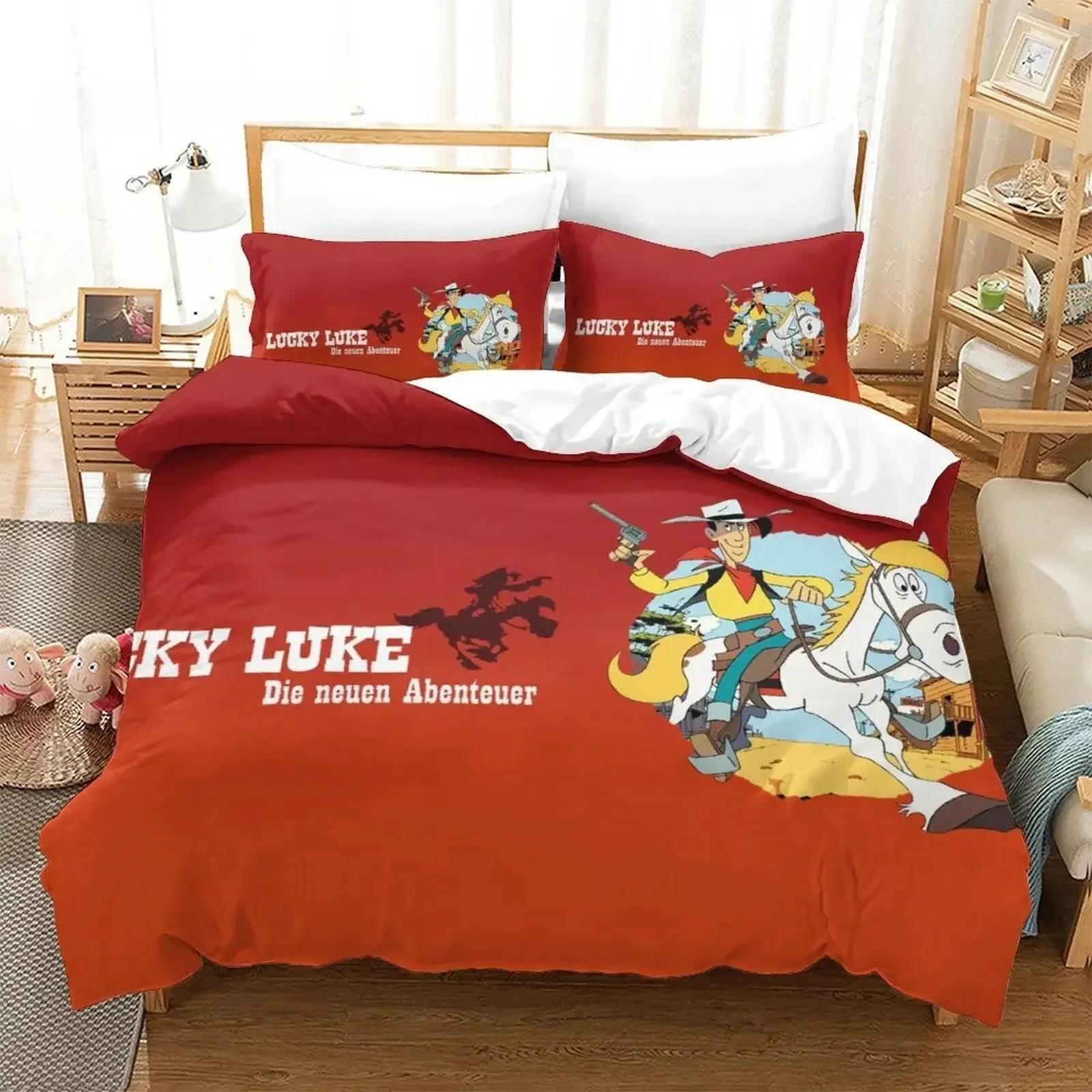 

New Lucky Luke Bedding Set Single Twin Full Queen King Size Bed Set Adult Kid Bedroom Duvet Cover Sets 3D Anime Bed Sheet Set EU Single(135*200cm)3pcs