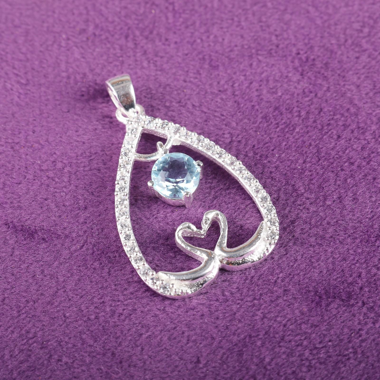 

Sky Blue Topaz Gemstone 925 Sterling Silver Zircon Jewelry Chain Pendant 1.27 CZP-4-17
