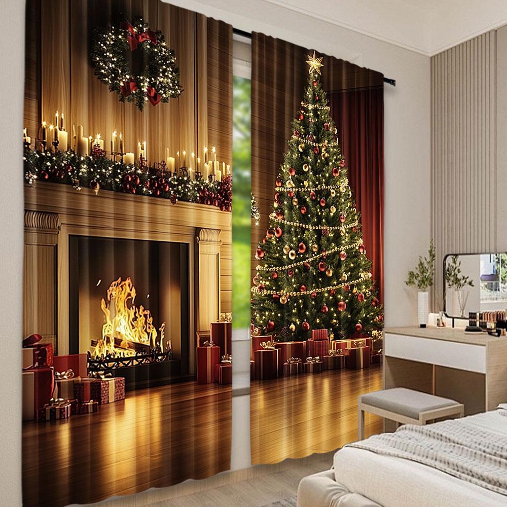 2 ks Vánoční závěsy Vánoční stromek Roztomilý Zimní svátek Vánoční dárky Sněhové vločky Elf Do okna obývacího pokoje Domácí závěsy