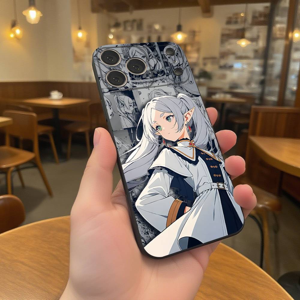 Frieren Sousou No Frieren Anime Phone Case For iPhone 17,16,15,14,13,12,11,Pro,XS,Max,XR,Plus,E,SE4,Mini Black Soft Cover