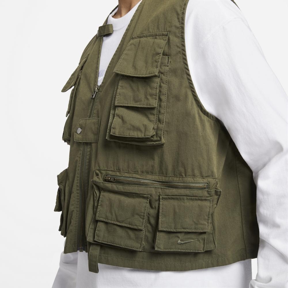 Nike Pure Color Multi-Pocket Functional Casual Vest Men Tops Khaki-Green FN3215-325