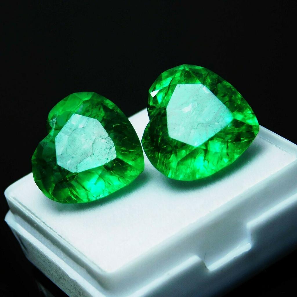 16 Ct Pair Natural Heart Emerald Green Shape Loose Gemstone CERTIFIED E-8hh 002