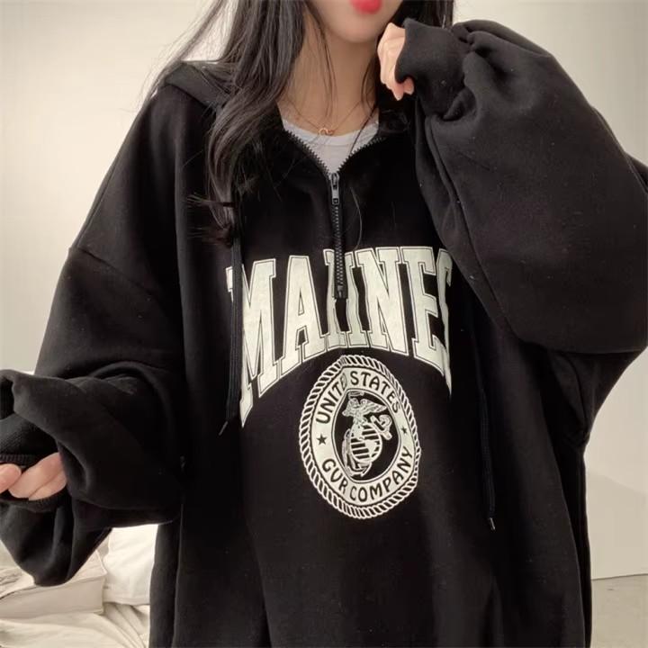 Zipper Hoodies Women Spring Autumn Fashion Casual Oversized Hooded Pullover Loose Jacket Womens