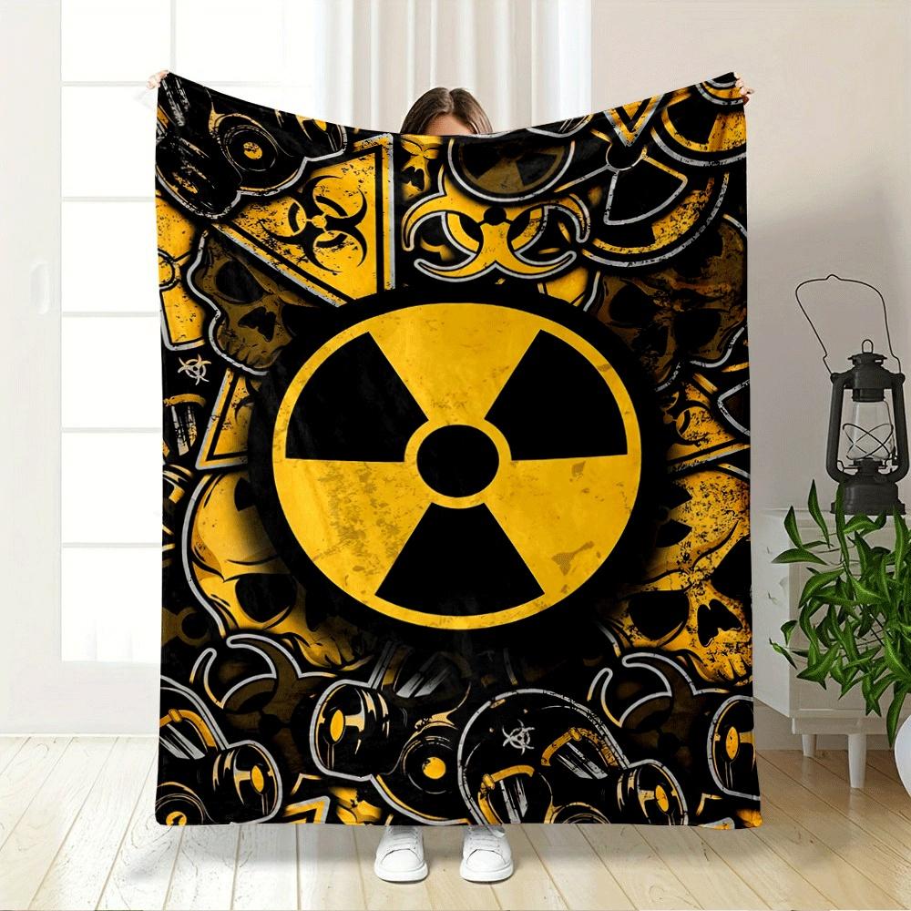 Yellow and black radioactive, biohazard symbols, gas masks, and skulls. for all seasons blanket lunch break throw gift