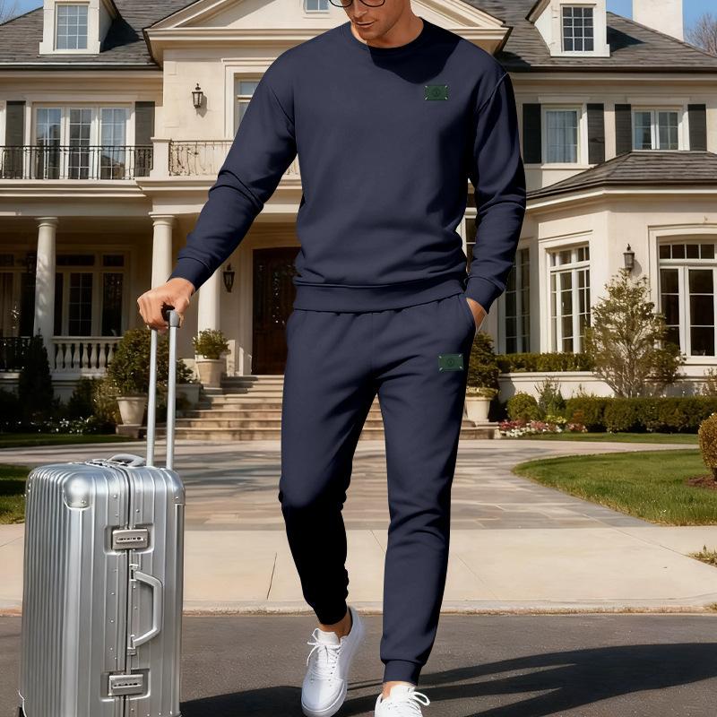 Autumn/Winter Heavyweight Men's Oversized Fleece-Lined Casual Sports Crewneck Sweatshirt Set