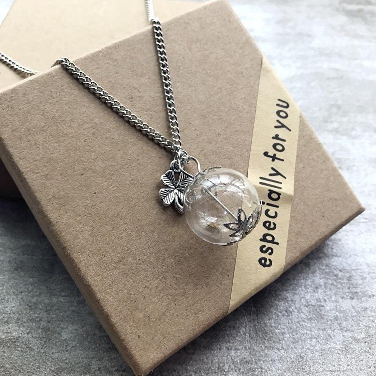 Retro and beautiful dandelion necklace plant dried flower glass ball pendant men's and women's collarbone sweater chain with accessories