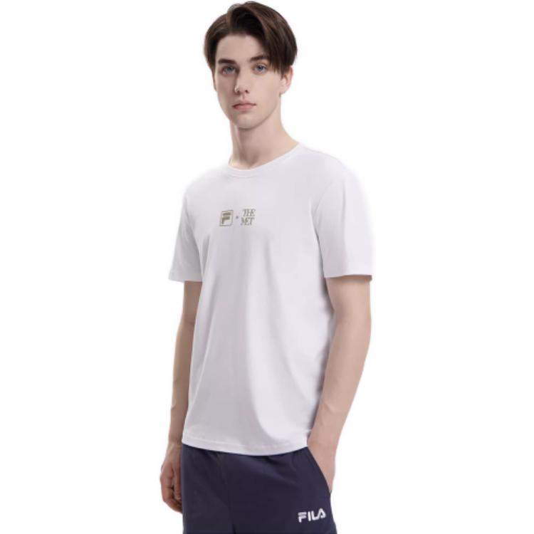 Fila 2023 New Summer Casual Solid Color Versatile Knit Short Sleeve T-Shirt Men Tops White F11M338101FWT