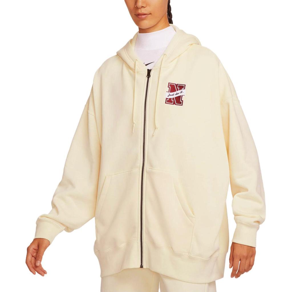 Nike Alphabet Tag Hooded Casual Loose Long Sleeve Jacket Women Outerwear Coconut-Milk FV8445-113
