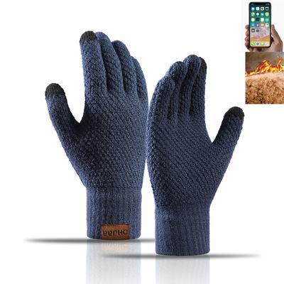 Male Winter Keep Warm Knitted Thicken Solid Color Touch Screen Soft Gloves
