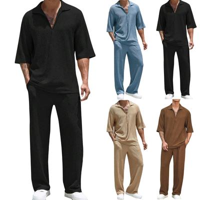 Cămașă cu mâneci trei sferturi pentru bărbați de primăvară Costum cu pantaloni Cămașă la modă casual pentru bărbați Costum cu pantaloni