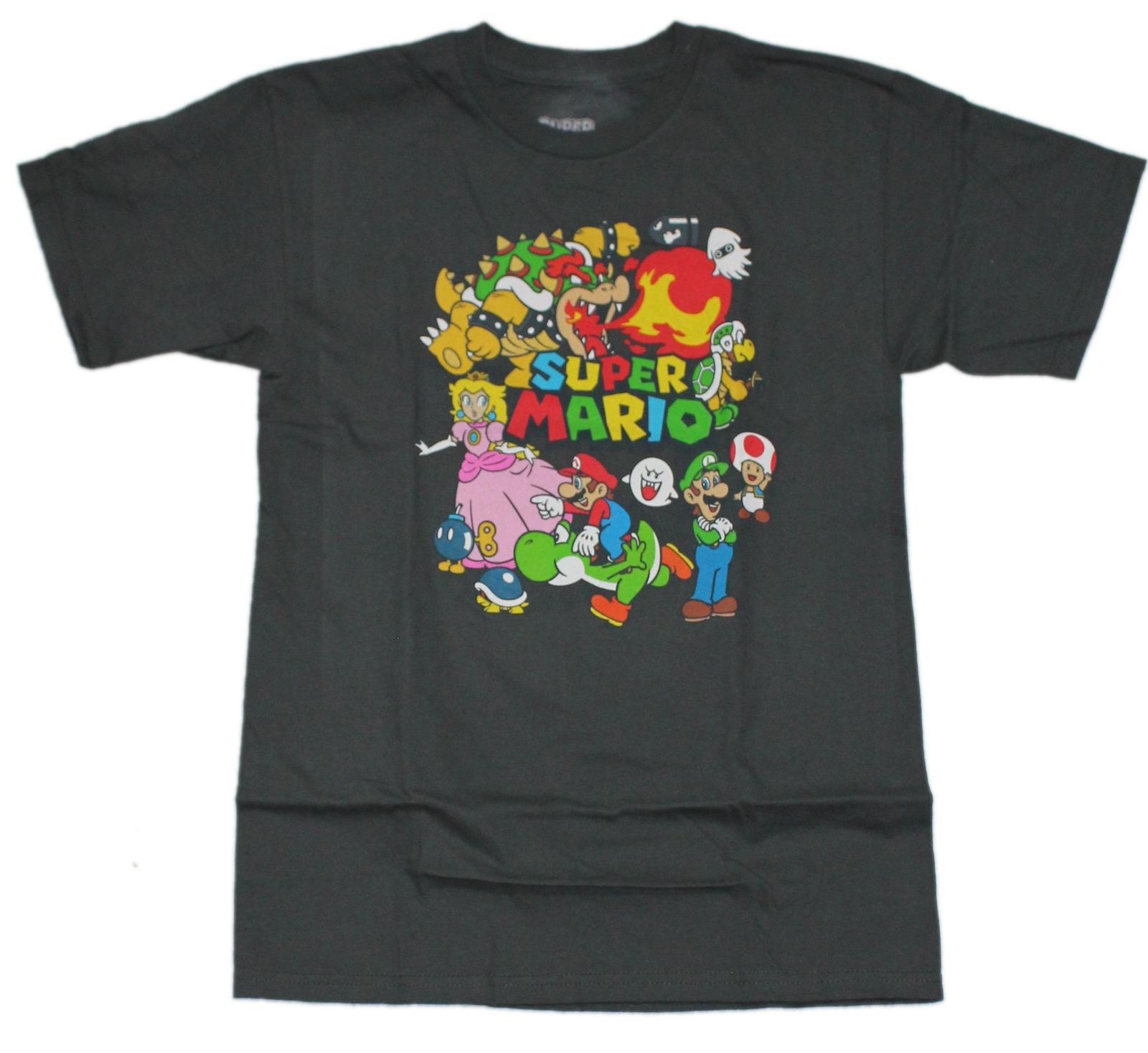 Super Mario New Adult T-Shirt - Colorful Cast Around Logo XXL
