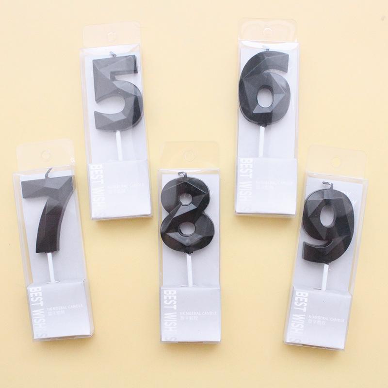 New Birthday Party Cake Decoration Bright Time and Space Black 0-9 Number PVC Boxed Baking Candles